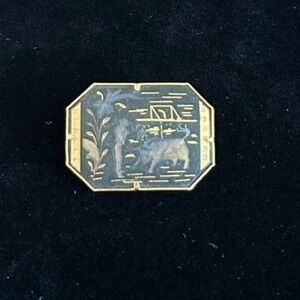 Vtg DAMASCENE BULL FIGHTER FLOWERS LARGE PIN